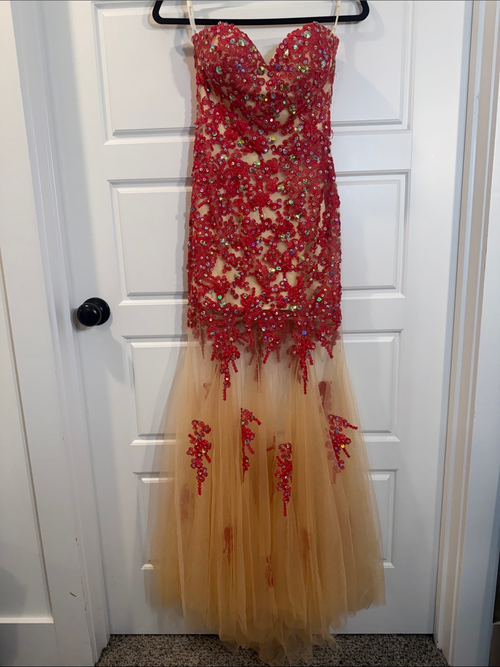 Vintage Panoply coral lace and tulle Strapless Mermaid Gown size 0